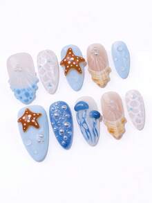 ROMWE Anime 10 Island Vacation Wind Three-Dimensional Starfish Jellyfish Fake Nail Pads And A Piece Of Double-Sided Tape - Multicolor - View 1