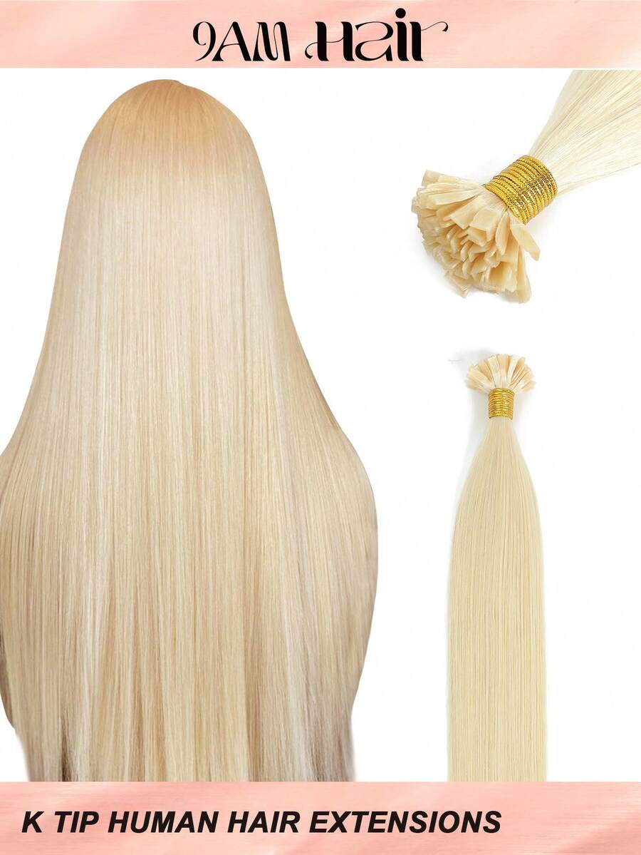 Tóc nối K Tip 100% tóc thật #613 màu vàng bạch kim, kiểu thẳng, dài từ 14-22 inch. Tóc nối V Tip mềm mượt, liền mạch, vô hình, chất lượng cao, dày dặn, khỏe mạnh. 50 sợi/gói, nối nhiệt bền lâu, phù hợp cho phụ nữ tóc mỏng và sử dụng tại salon. - S613 - Xem 1