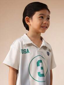 SUMWON Boys USA Number 9 Polo Shirt With Circle Logo And Shield Emblem Collared Short Sleeve Top - Multicolor - View 4