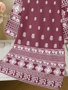 SHEIN 年轻女孩复古优雅印花长袍，土耳其长袍和阿拉伯传统长袍，端庄长袍，阿拉伯风格长袖V领宽松长裙，适合节日、日常穿着、外出、度假等场合，阿巴雅，传统阿拉伯服装，贾拉比亚，阿巴雅，阿巴雅，阿巴雅，蕾丝 - 白色 - 查看 5