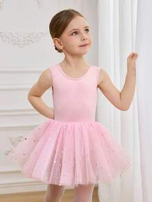 Girls (Small) Elegant & Cute Ballet Dance Leotard, Shiny Mesh Suitable For Training & Competition, Cute Bow Hollow Back Design Tutu Skirt, Activewear - Pink - View 6