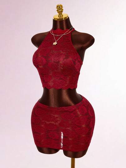 Amplova Women Floral Lace Halter Crop Top And Shorts Sexy 2 Pieces Set Summer Dresses For Women Spring Outfit Women Valentine Outfits For Women