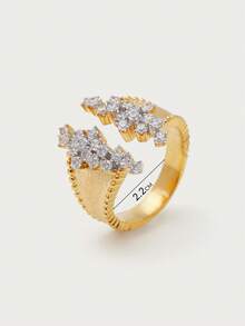 Glisma 18 K 1 Pc Textured, Metallic, Rhinestone Embellished Gold Ring, Elegant, Cute, Luxurious For Work, Party, Casual, Wedding, Holiday, Vacation, Camping, Y 2 K, For Mom, Women, Girl, Fall, Autumn, Winter, Festival, Holiday, Vacation, Old Money, Halloween - Yellow Gold - View 5