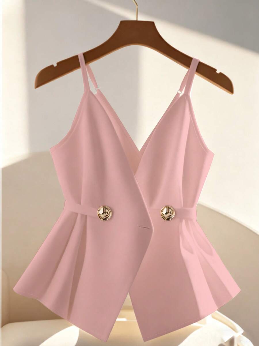 Franclia Women's Elegant Commuter Waist Belt, Camisole, Top - Baby Pink - View 1