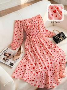 Chiquease Đầm dài in hình trái tim màu hồng dành cho nữ, thích hợp cho đi làm hàng ngày, hẹn hò ngày Valentine, dã ngoại mùa xuân, làm vườn, chụp ảnh, picnic, giờ nghỉ giải và các hoạt động khác. - Màu Hồng  Dưa hấu - Xem 2