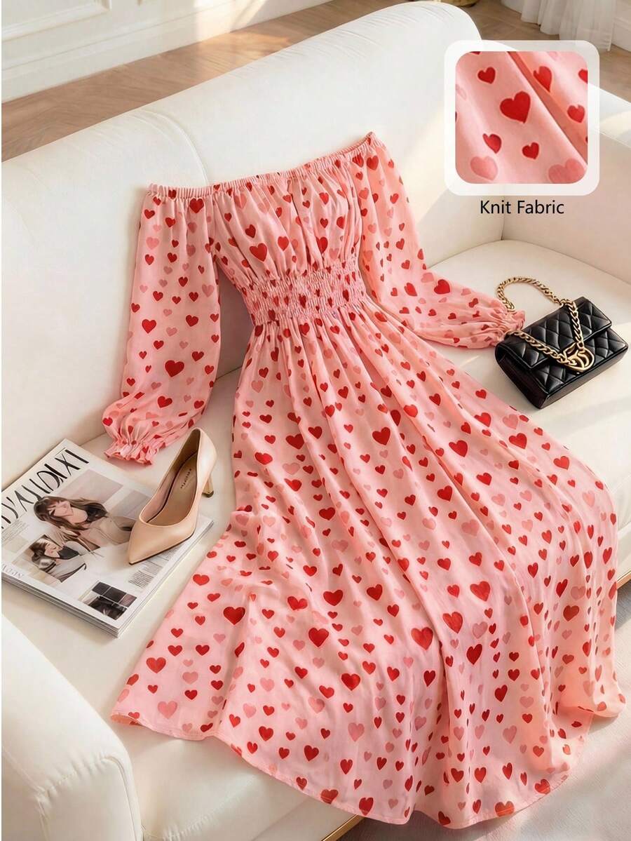 Chiquease Đầm dài in hình trái tim màu hồng dành cho nữ, thích hợp cho đi làm hàng ngày, hẹn hò ngày Valentine, dã ngoại mùa xuân, làm vườn, chụp ảnh, picnic, giờ nghỉ giải và các hoạt động khác.