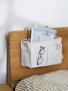 Madebyblanc 1PC New Cotton Linen Large Capacity Side Double Hooks Side Mesh Pockets Hanging Organizer Storage Bag Multi Color Available Dorm Room Bedside Home Organization Dorm Essential - Multicolor - View 6