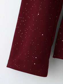 Lyxana Women's Autumn/Winter Gold & Silver Foil Waist Fitted Blazer - Burgundy - View 3