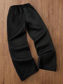 TOKVUE 男士街头风INS侧边刺绣长裤，适合户外音乐节、夜店、送给男友/老公的礼物、周年纪念礼物，黑色休闲运动裤 - 黑色 - 查看 4