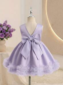 Elegant & Söt Rosa Organzablomma Kortärmad Prinsessklänning för Babyflicka - Rosa - Visa 2