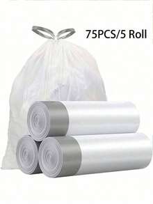 15Pcs/75pcs/Pack Thick Extra Large Drawstring Trash Bags, White Handles, Suitable For Kitchen, Office, Bedroom, Bathroom 4 Gallon Trash Cans, Convenient To Carry (Also Available In 15pcs/1 Roll Trial Pack),Kitchen,Bathroom,Home,Household Suppliers - Multicolor - View 17