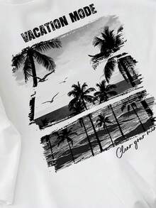Manfinity Joysei Men's Vacation Style Coconut Tree Print T-Shirt Printed Mens T-Shirt Mens Summer T-Shirt Men Vacation Tops - White - View 2