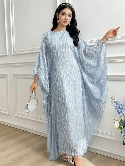 SHEIN Teen Girls Dresses Turkish Robe & Arabic Traditional Abaya, Fringe, Spring/Summer, Vacation, Loose Color Block Round Neck Robe, Pink, Middle Eastern Arabic Kaftan, National Day Long Dress Light Blue Textured Dress Modest Long Dress Teen Modest Dress Dusty Blue Dress Women, Teen Girl Green Woven Patchwork Printed Gold Ribbon Casual Dress Abayas For Girls Abaya Dress For Girls Light Green Modest Dress Long Modest Dresses For Girls And Ladies Teen Modest Dress,Blue Haze Blue Linen Chiffon Patchwork