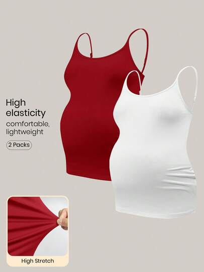 Modmama 2pcs Maternity Casual Solid Color Comfortable Lightweight Camisole Tops, Suitable For Daily Wear