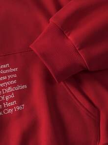 STYNVO Men's Slogan Print Drawstring Hooded Casual Sweatshirt Heavyweight Hoodie Streetwear Hoodie Red Hoodie Oversized Hoodie Oversize Hoodie Boxing Sumwon - Red - View 4