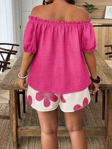 Weeklong Plus Size Women 2pcs Set Off Shoulder Casual Vacation Top - Multicolor - View 2