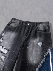 Manfinity Denimwave Retro American Style Distressed Waistband Denim Wide Leg Pants, Unisex - Multicolor - View 7