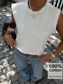 Siren Gaze Áo tank top nữ 100% cotton không tay dáng ngắn, thoải mái, màu trắng trơn, thích hợp mặc đi chơi, áo trắng mùa hè, áo crop top trắng nữ, áo thun crop top trắng nữ, áo thun trắng phong cách Y2K, áo thoải mái, áo trắng mùa hè, áo trắng dễ thương, áo crop top trắng. - trắng - Xem 6