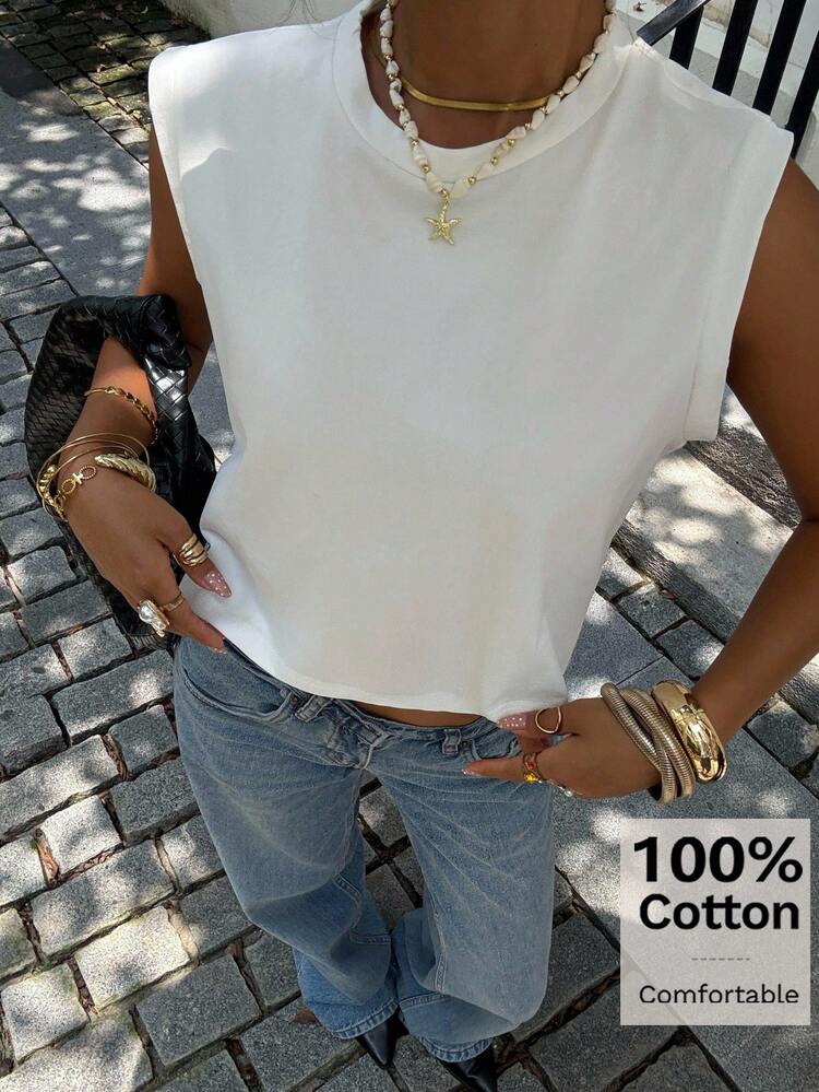 Siren Gaze Débardeur court 100% coton décontracté pour femmes, coupe confortable, couleur unie, top de sortie, top blanc, vacances d'été, crop top blanc pour femmes, t-shirt court blanc, top blanc Y2K, top confortable blanc, top d'été blanc mignon, crop top blanc - Blanc - Voir 6