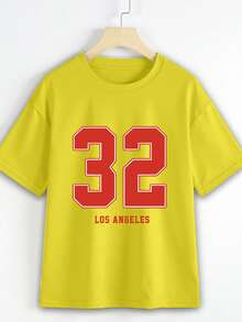 Maweii 大码女式字母印花圆领短袖休闲T恤，夏季 - 黃色 - 查看 3