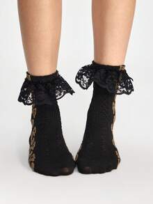 ROMWE Women's Plain Ruffled Mid-Calf Socks - Multicolor A2 - View 2