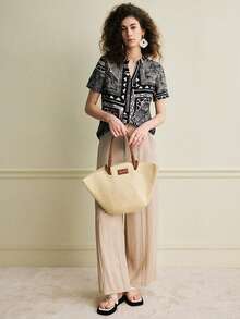 Écloséra 法式复古风短袖黑色杏色碎花衬衫，优雅女士通勤衬衫，春夏女士衬衫，夏季优雅女士上衣，女士户外上衣，适合外出穿着。女士工作上衣，夏季衬衫，女士夏季衬衫，女士衬衫，西式衬衫，女士工作上衣，女士衬衫，女士夏季衬衫，女士纽扣衬衫 - 彩色 - 查看 2