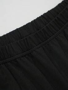 One Piece,Short Sleeve,Casual,Offset Print,Spring And Summer,Teen Girls' Summer Commuting Set, Sporty And Casual Straight-Leg Pants, Short-Sleeved Lightweight And Comfortable Two Pieces Set. - Black - View 6