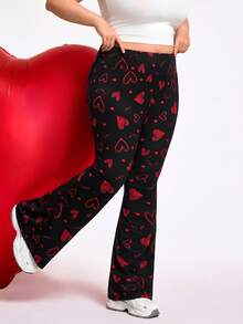 SHEIN CURVE+ Pantalones casuales de cintura alta y acampanados con elástico para mujeres de talla grande, pantalones frescos de primavera y verano para mujeres, pantalones acampanados