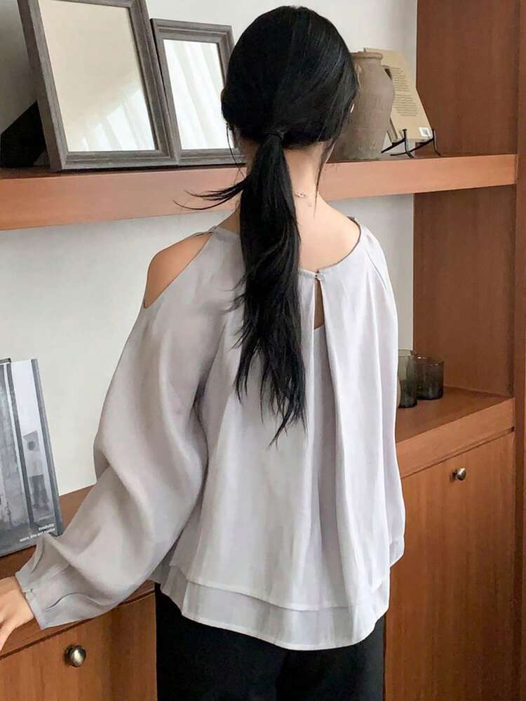 Ruffle Shoulder Long Sleeve Blouse For Women, Unique Design, Slimming & Youthful