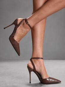 CUCCOO SZL Women's Fashion Pointed Toe Ankle Strap Stiletto High Heel Pumps, Suitable For Commuting, Dating, Party, Wedding And Other Occasions Valentine's Day Spring Shoes - Large stone pattern dark brown - View 3