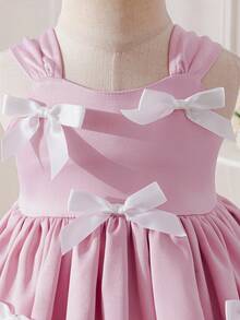 SHEIN Baby Girl Solid Color Woven Spaghetti Strap Dress, Baby Girl - Pink - View 5