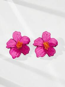 Maija Exaggerated Fashion Acrylic Transparent Purple Flower Stud Earrings - Purple - View 1
