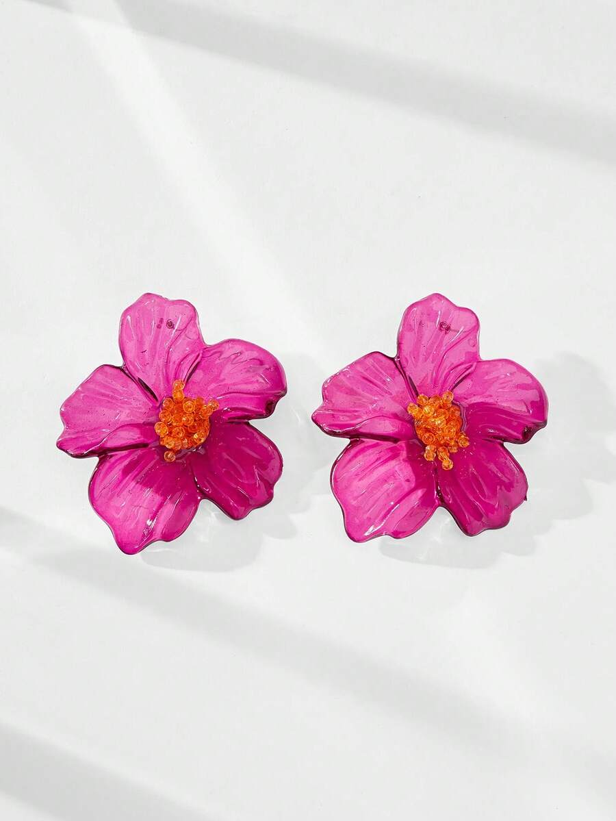 Maija Exaggerated Fashion Acrylic Transparent Purple Flower Stud Earrings - Purple - View 1