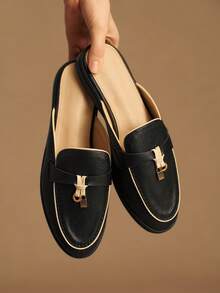 Rosivie Zapatos planos de mujer de estilo casual y versátil con cierre de deslizamiento - Negro - Ver 3