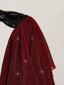 SHEIN ICON 大码女士闪亮性感深V不对称下摆吊带连衣裙 - 酒紅色 - 查看 9