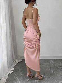 Selianne Elegant Floral 3D Design Fitted Dress - Baby Pink - View 2