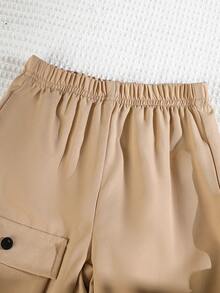 SHEIN Playful Pals 男童卡其色和棕色休闲图案衬衫上衣搭配直筒裤，配有实用口袋，适合外出、居家休闲和社交聚会。 - 彩色 - 查看 7