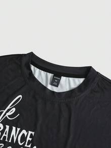 ROMWE MEN Street Life Kaos Pria Kasual Lengan Pendek Leher Bulat dengan Slogan Grafis, Musim Panas - Hitam - View 4