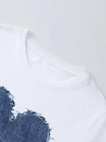 EMERY ROSE 大码女式爱心印花短袖纯棉T恤 - 白色 - 查看 3