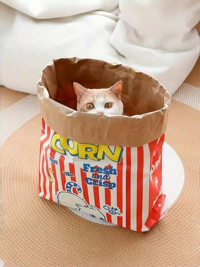 Popcorn ของเล่นแมว - ถุงการ์ตูนแสนสนุกสำหรับการเล่นแบบโต้ตอบกับแมวและสุนัข ไม่ต้องใช้แบตเตอรี่