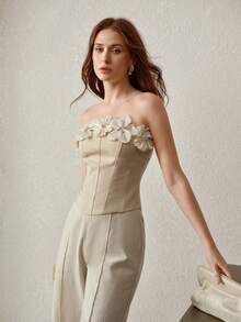 MOTF PREMIUM 女士贴花钢圈抹胸上衣 - 卡其色 - 查看 4