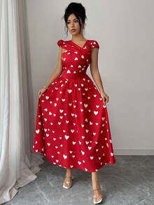 Rafferiza 女士时尚爱心印花长裙，夏季 - 紅白色 - 查看 5