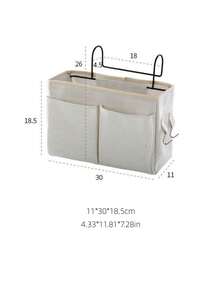 Madebyblanc 1PC New Cotton Linen Large Capacity Side Double Hooks Side Mesh Pockets Hanging Organizer Storage Bag Multi Color Available Dorm Room Bedside Home Organization Dorm Essential - Multicolor - View 5