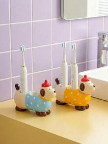 Joivida 创意可爱卡通动物彩色斑点戴帽腊肠犬情侣亲子家庭牙刷架，马桶洗漱台牙刷收纳架创意底座情人节礼物收纳架，可放置电动牙刷，美观大方的牙桥架，适合万圣节、圣诞节、情人节等节日赠送朋友。 - 彩色 - 查看 4