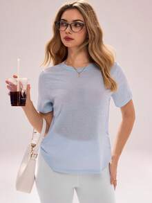 Sovereign Charm 女士基础款无袖瑜伽/健身短款上衣，适合户外活动和健身房穿着 - 藍色 - 查看 1