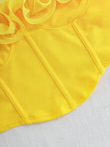 SHEIN Tall CURVE Áo quây mùa hè thanh lịch dành cho nữ cỡ lớn, có bèo nhún, thích hợp đi chơi hoặc dự tiệc ngày Valentine. - Màu vàng - Xem 6