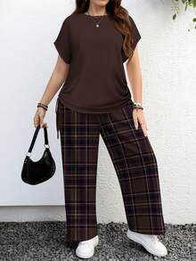 EMERY ROSE Casual Minimalist Leopard Print Plus Size 2 Pieces Set, Suitable For Summer Spring - Multicolor - View 4