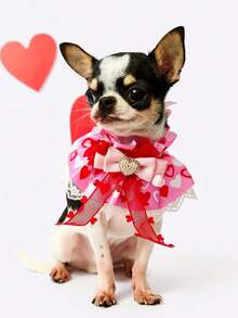 PETSIN 1 Piece Comfortable Polyester Pet Scarf Slobber Towel Adjustable Buckle Design No Choke Comfortable Fit Love Pattern Pink Red Valentine's Day Theme Pet Tie For Cats And Small Medium Large Dogs Valentine's Day Couples Pet Lovers Holiday Photo Shooting Everyday Wear Indoor Outdoor Activities Pet Fashion Accessories Cute Decorative Bib - Multicolor - View 2