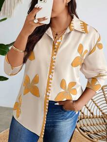 EMERY ROSE Plus Size Random Floral Print Casual Shirt, Spring/Autumn - Multicolor - View 3