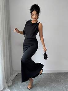 Rafferiza Women's Elegant Chiffon Patchwork Dress - Black - View 5